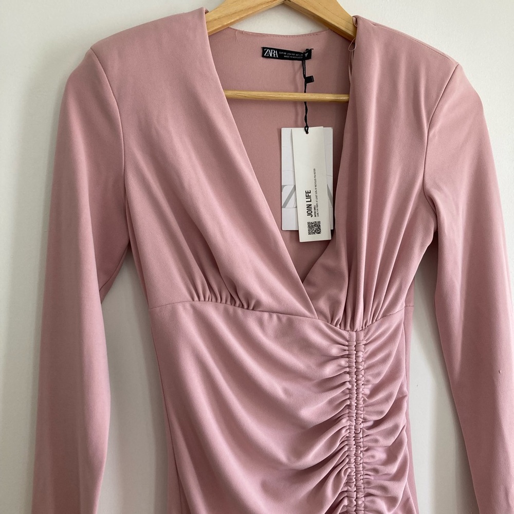 ZARA Draped Dress Pale Pink - Picture 4 of 6